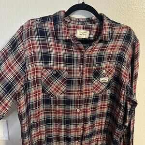 Kimes Ranch Plaid Shimmer Long Sleeve 100% Cotton Button-Up Blouse Size XL